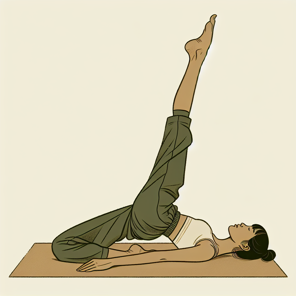 Person seated on a chair extending one leg with foot dorsiflexed and chin tucked