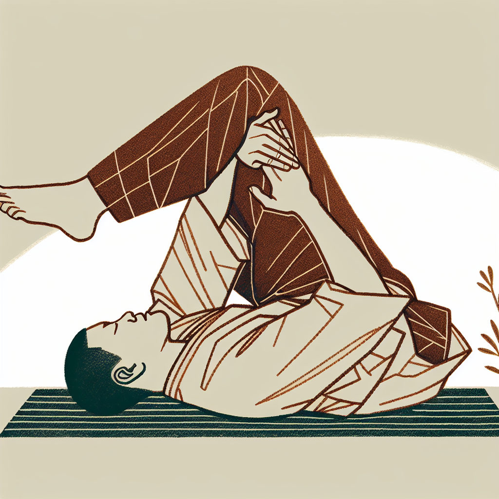 Person lying on back with right ankle crossed over left thigh, both hands drawing left thigh toward chest