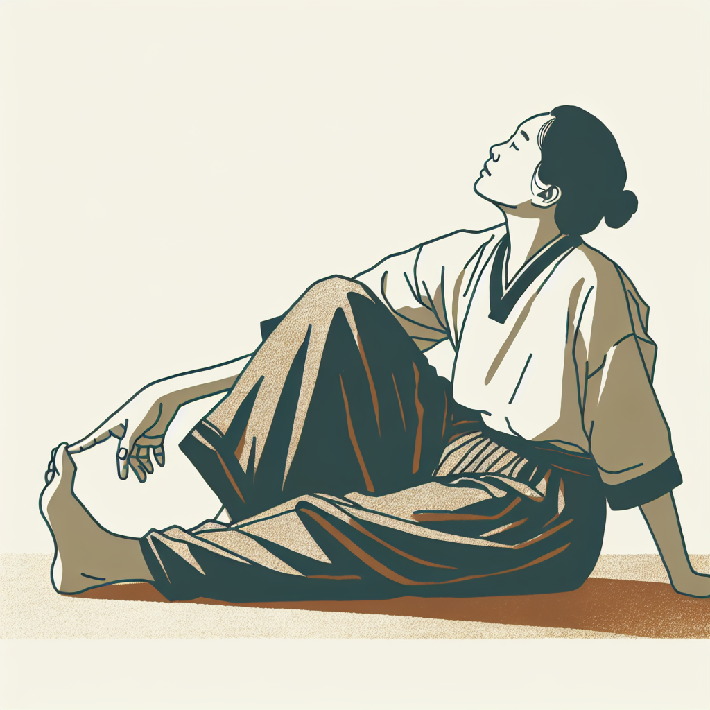 Person seated on a chair alternating between slumped-with-knee-bent and chin-up-with-knee-straight positions